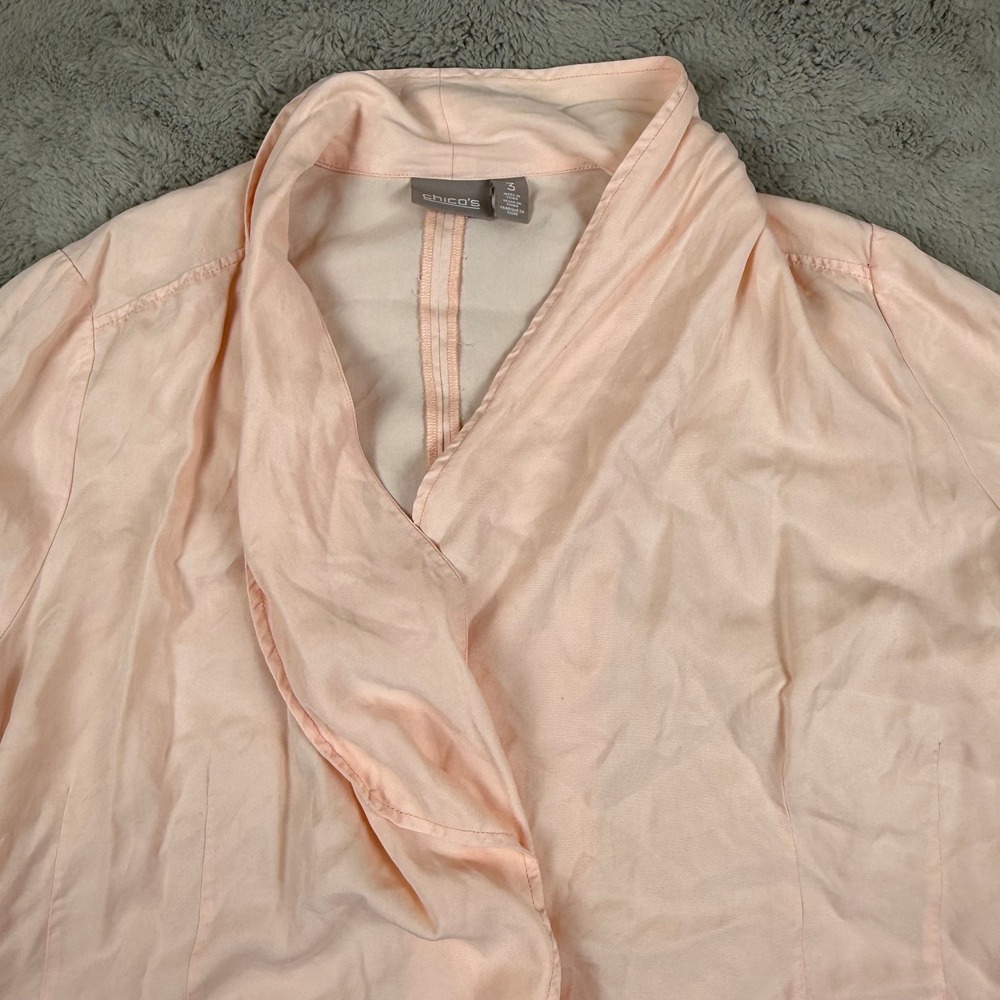Chico's Drape Front Jacket Lightweight Button Detail Peach Size 3 XL Cottagecore - Picture 8 of 11